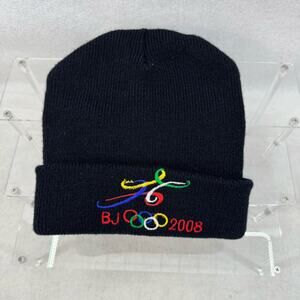 EUC Rare Beijing China 2008 Olympics Knit Cap Hat Beanie Black